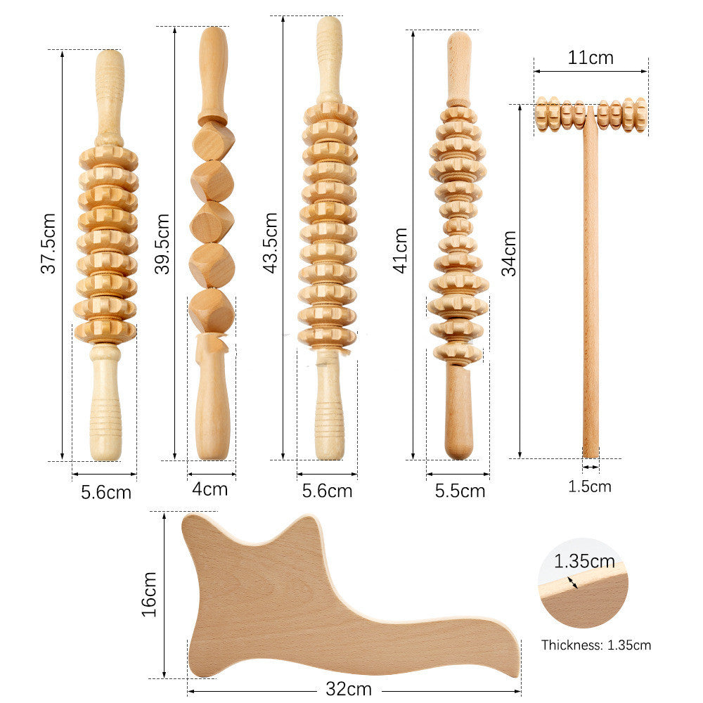 Wooden Massage Roller Suit Multifunctional Body Roller Reduce Cellulite Natural Massager