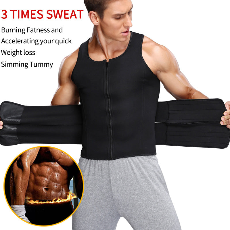 Fitness Men Shapewear Sauna Vest Waist Trainer Double Belt Sweat Shirt Corset Top Body Shaper