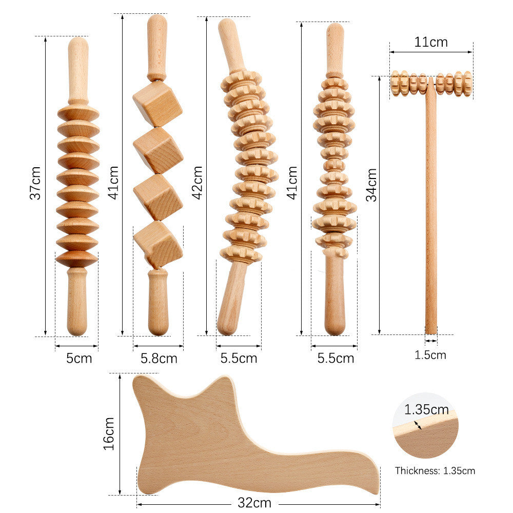 Wooden Massage Roller Suit Multifunctional Body Roller Reduce Cellulite Natural Massager